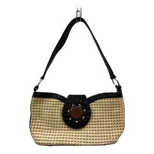 Kate Landry Womens Shoulder Bag Beige Black Woven Mixed Inside Zip Pocket
